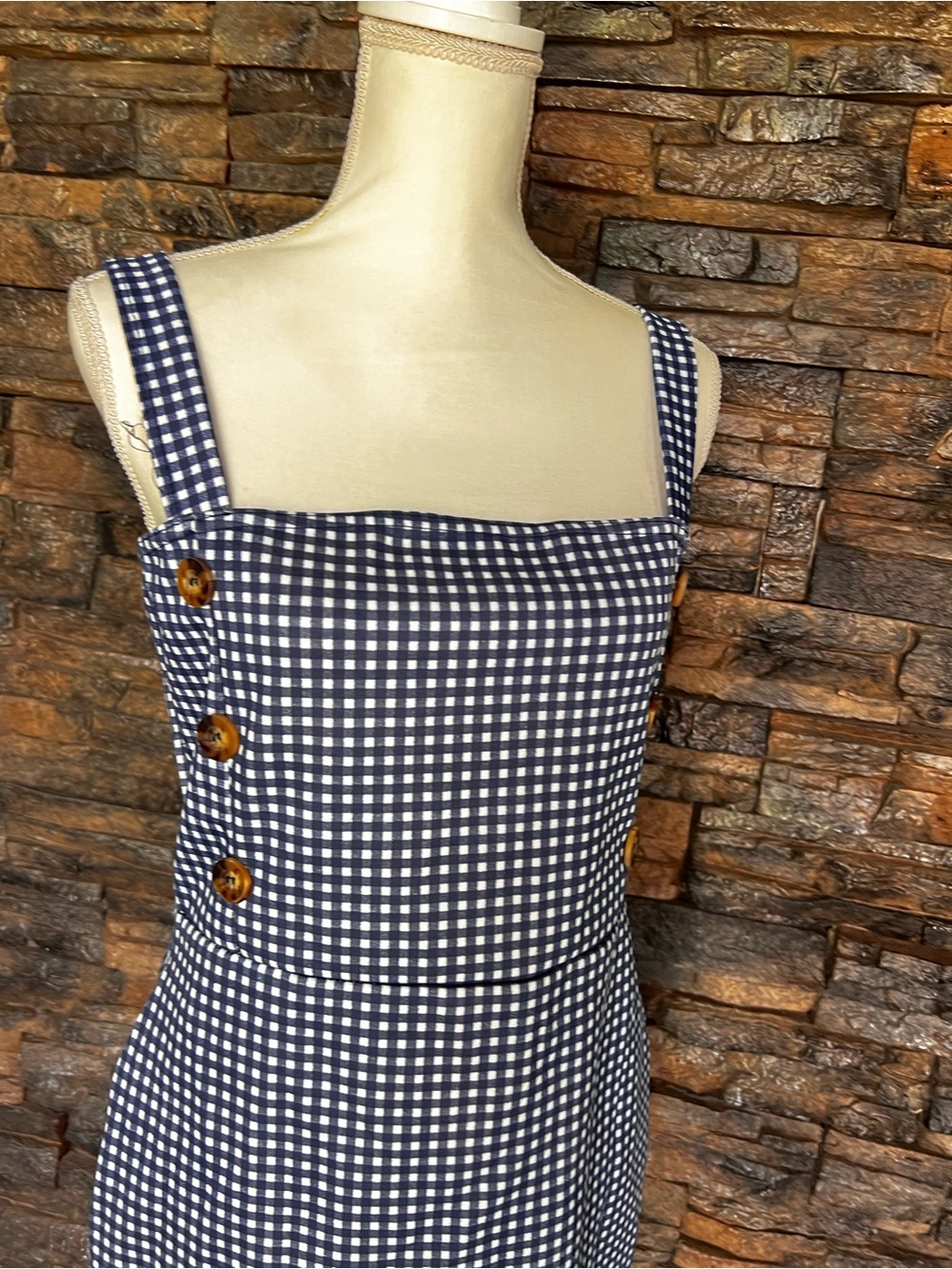 PrettyLittleThing Navy and White Gingham Mini Sundress - Picture 2 of 14